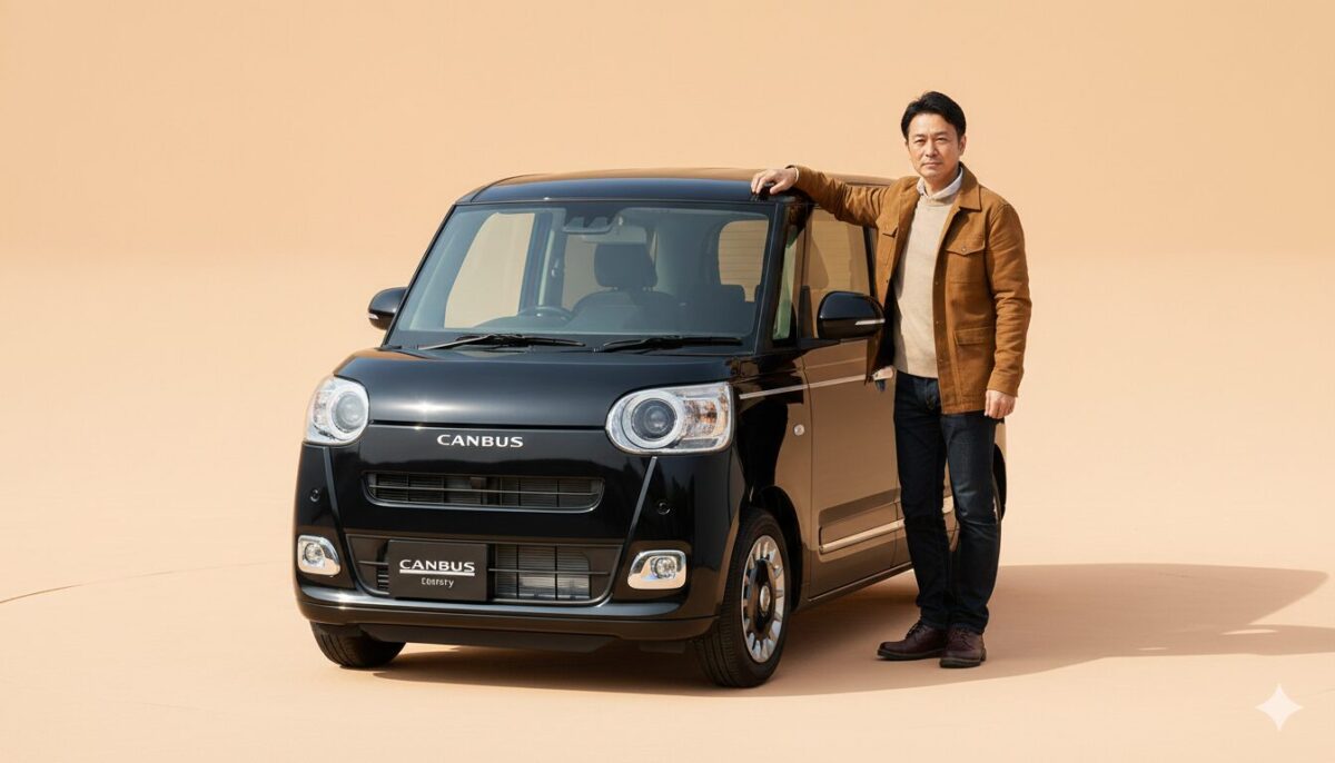 黒のムーブキャンバスセオリーに手を置く中年男性