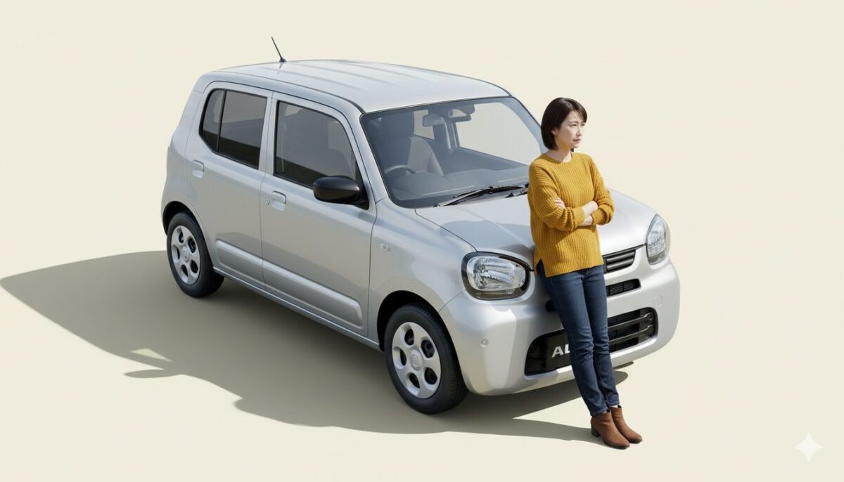 アルトにもたれて考え事をする女性