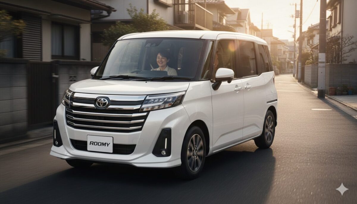 住宅街の道をルーミーで走行する女性