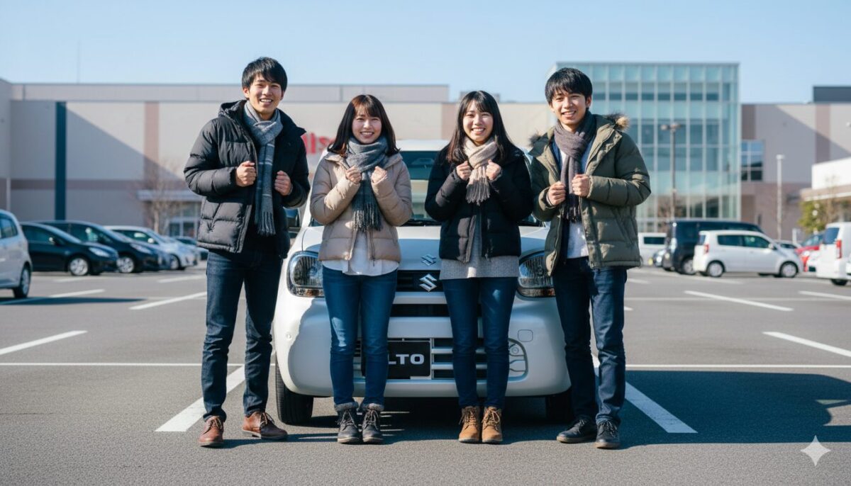 アルトの前に立つ４人の大学生