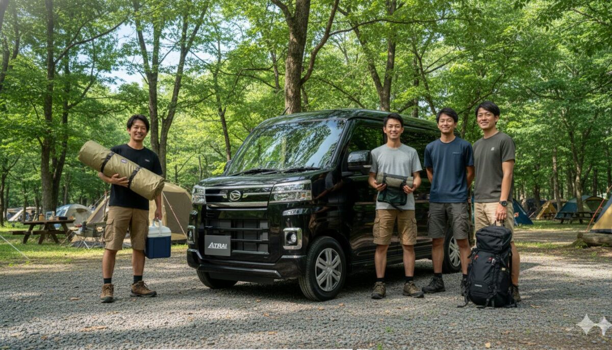 アトレーでキャンプに来た男性4人組