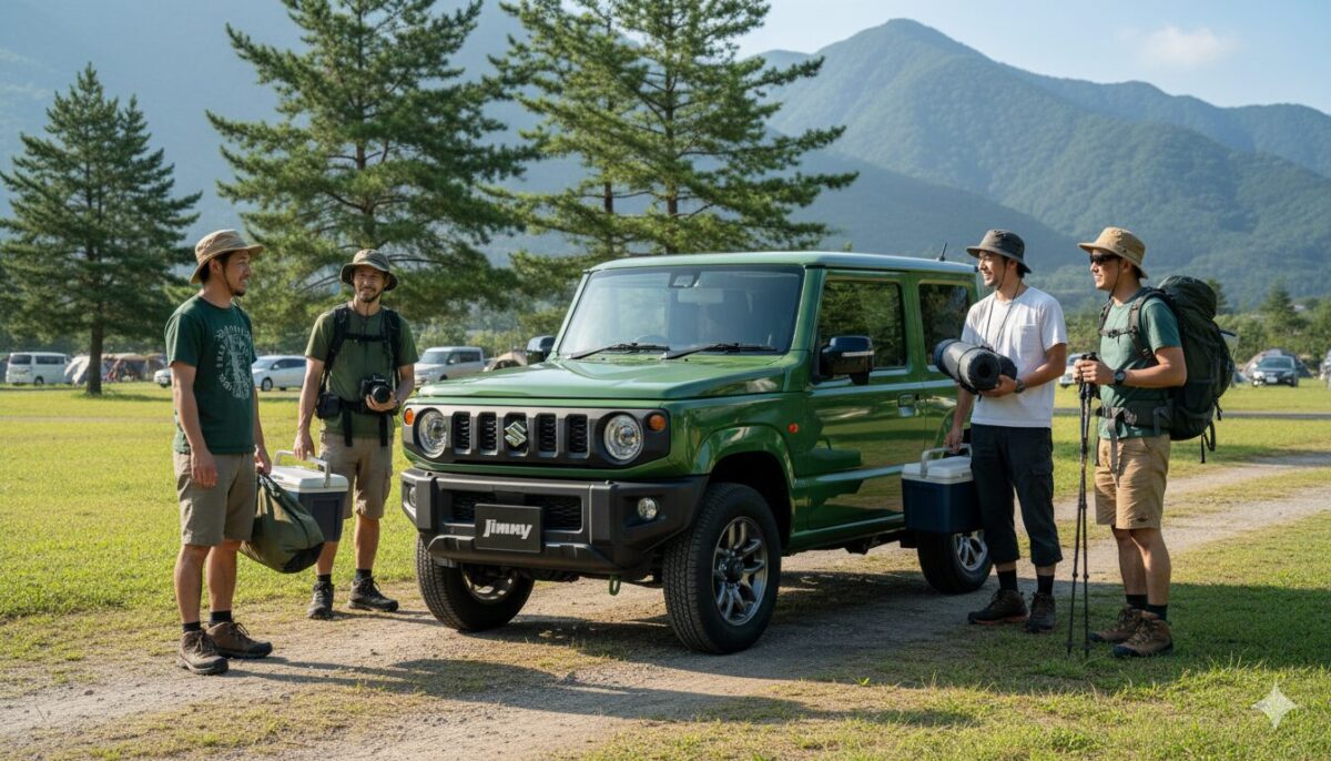 ジムニーでキャンプに来た男性4人組