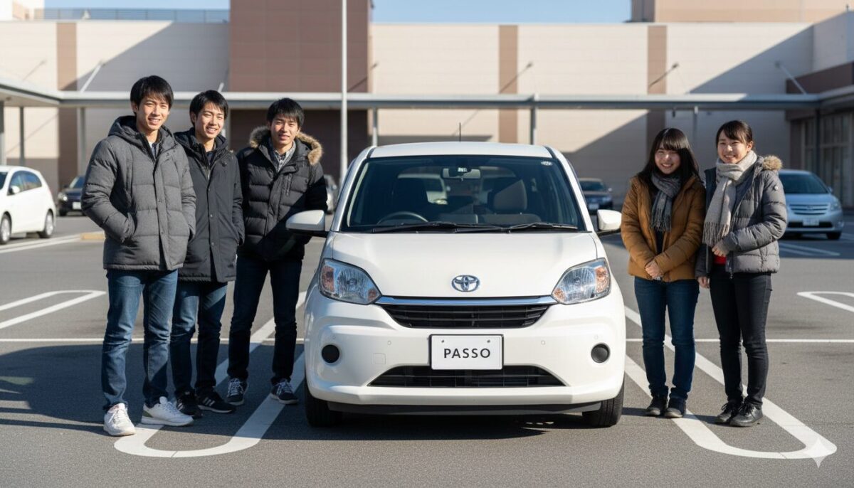 白のパッソと大学生グループ