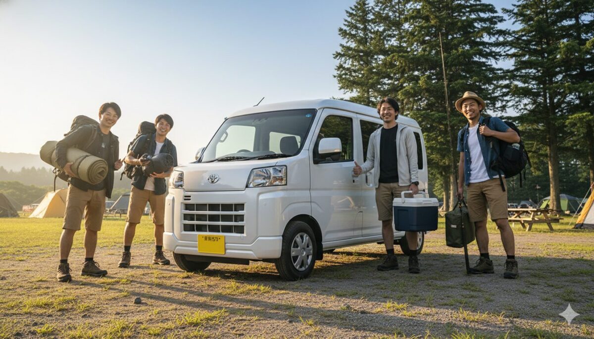 ピクシスバンでキャンプに来た男性4人組