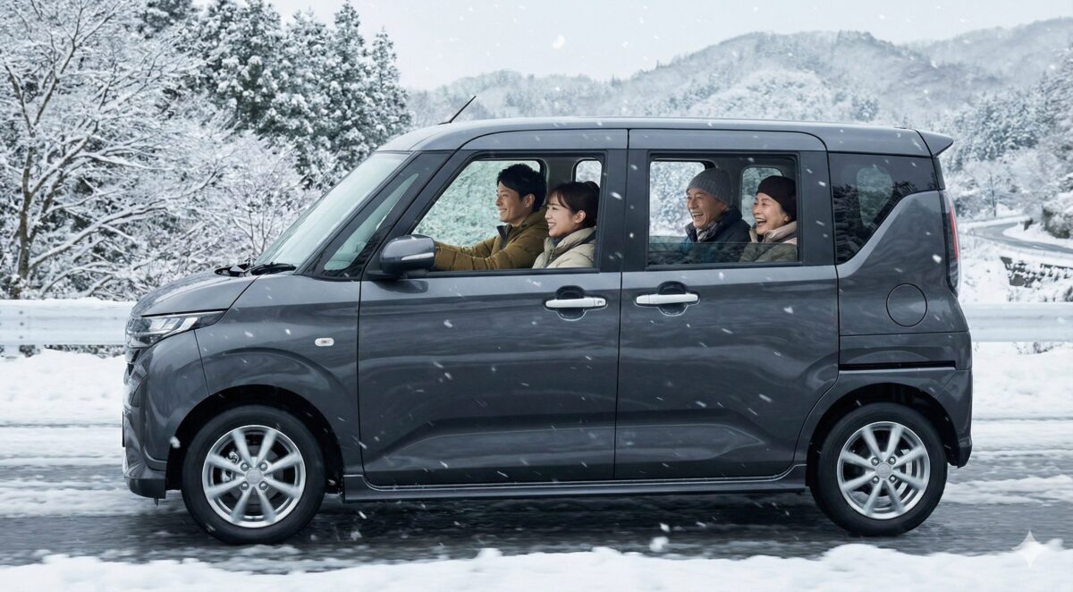 ステラで雪道をドライブする一家