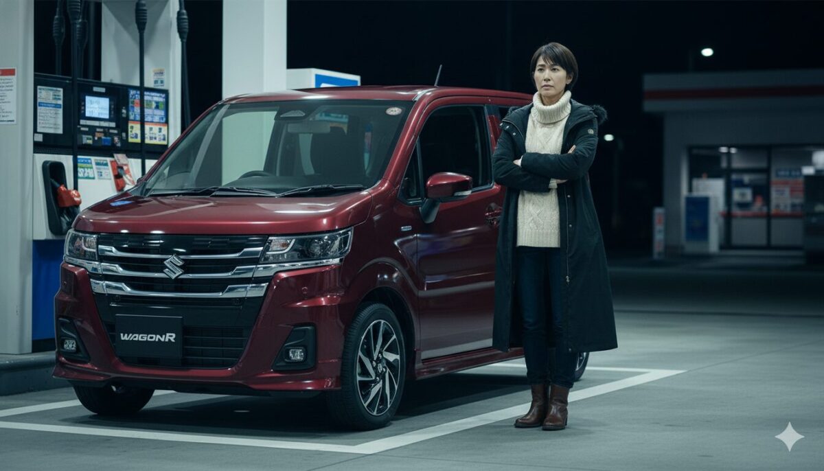 深夜のガソリンスタンドにワゴンRでやってきた女性