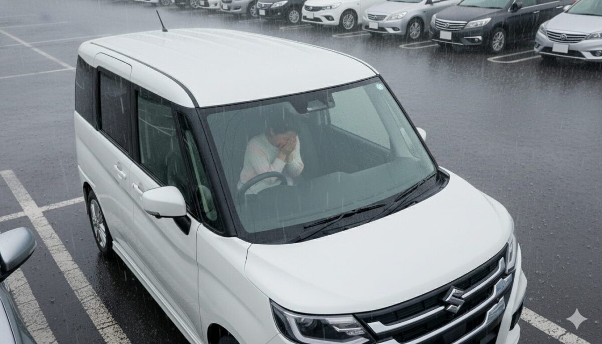 停車したソリオの車内で泣いている女性
