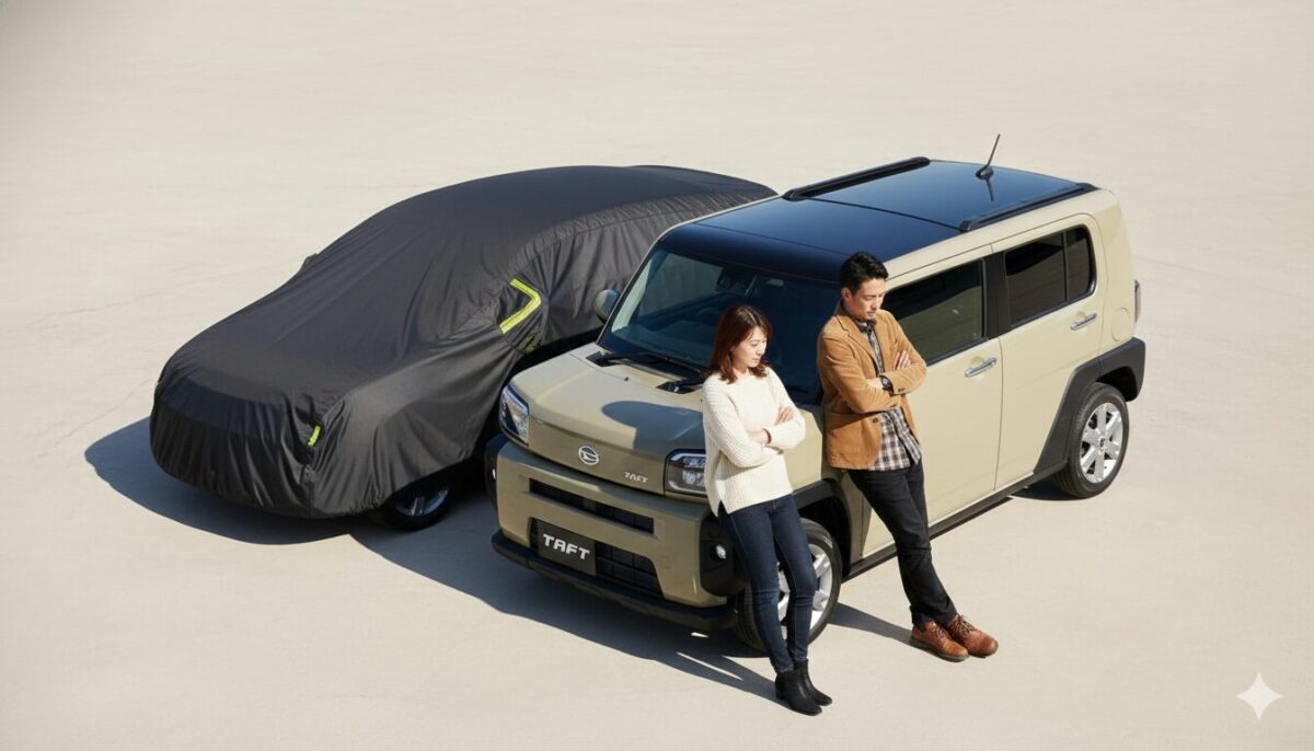 タフトとライバル車で迷う男女