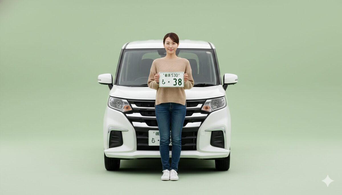 デリカD:2のまえで白ナンバーを持つ女性