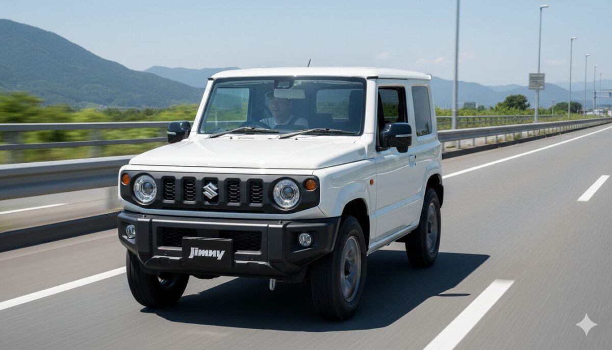 高速道を走る白の新型ジムニー