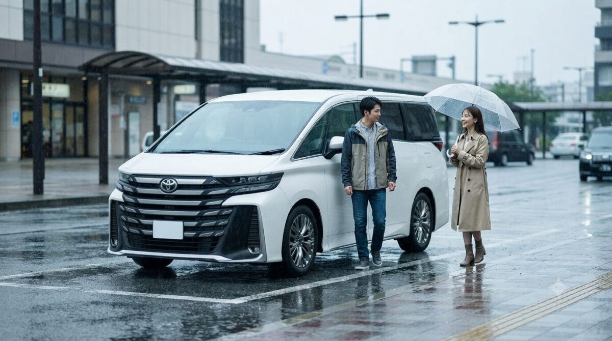 雨の駅までヴェルファイアで彼女を迎えに来た彼氏