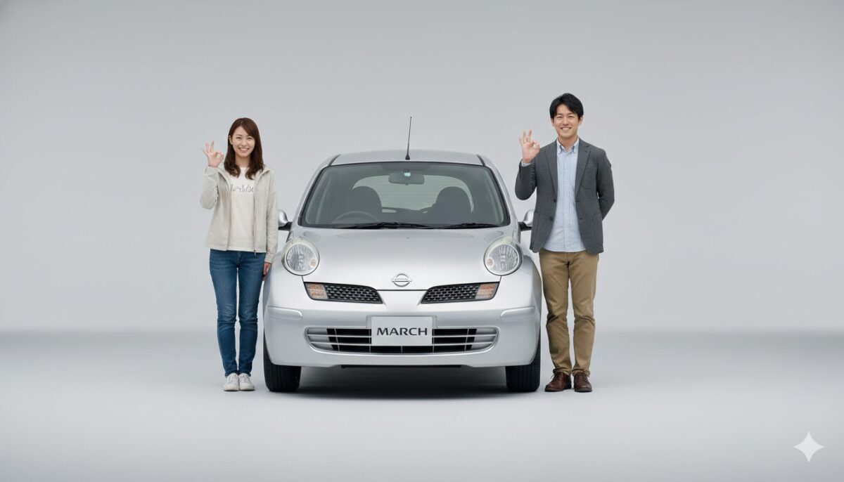 K12マーチの両脇でOKサインをだす男女