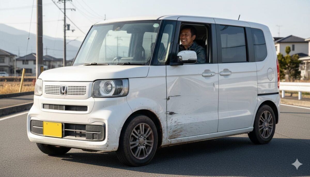 走行距離が長くて消耗しているN-BOXを運転する40代の男性