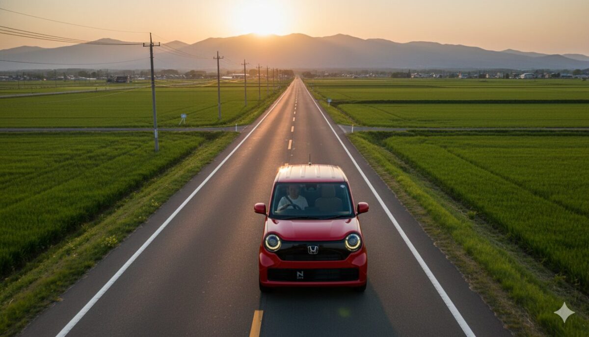 夕暮れの道を走るN-ONE