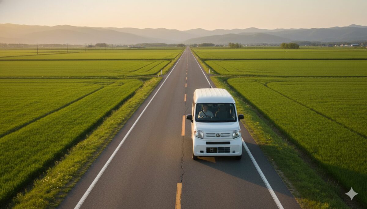 郊外の一本道を走る白のN-VAN