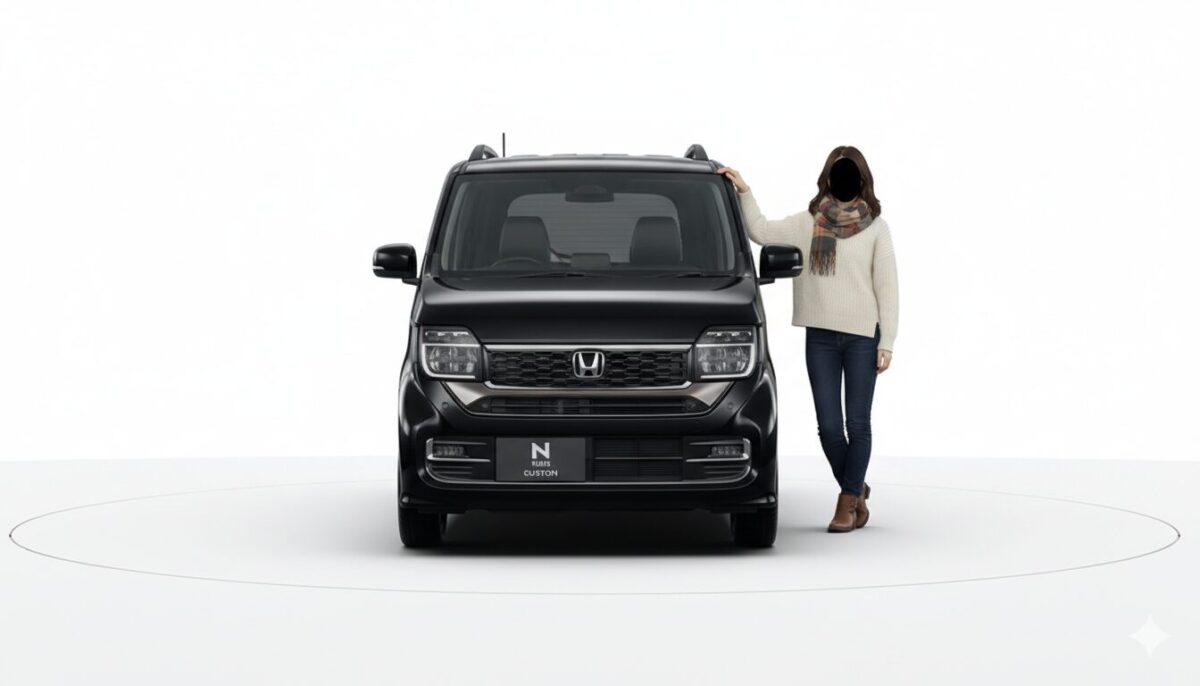 黒のN-WGNと顔が隠れた女性