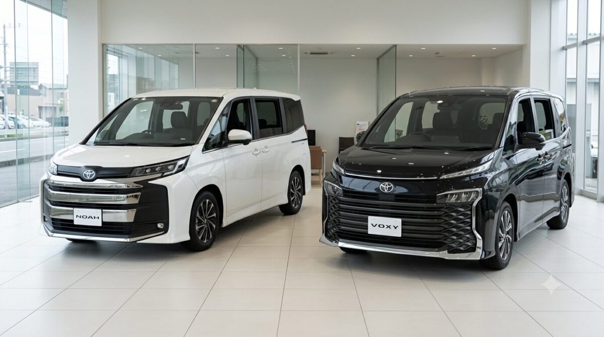 ショールームに並んで置かれたノアとヴォクシー