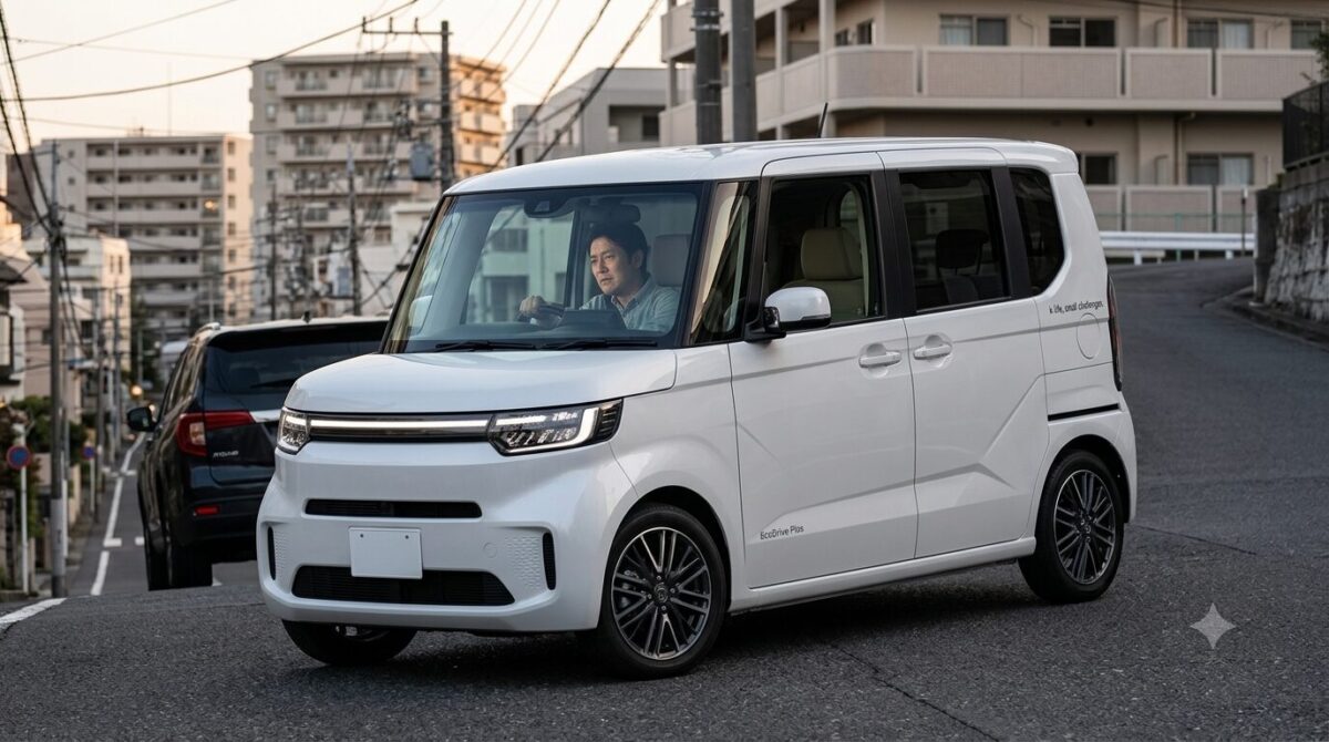 不満そうに軽自動車を運転する男性