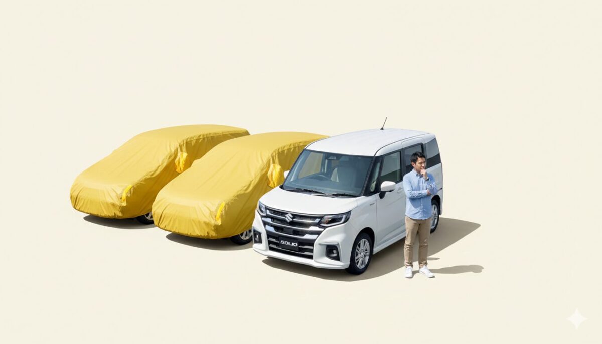 3台の車のそばに立っている男性