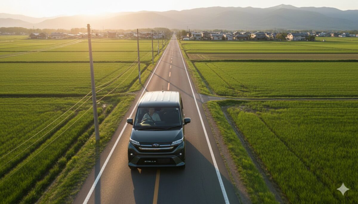 郊外の一本道を走るスバルステラ