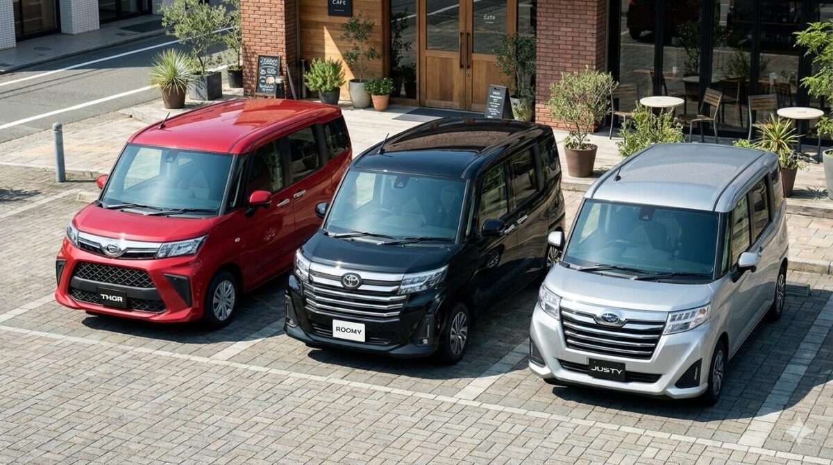 カフェの前に停めたトール・ルーミー・ジャスティ