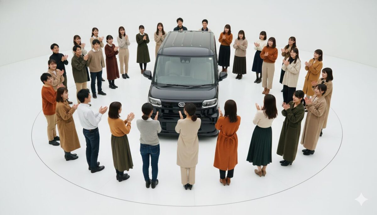 黒のタントの周りを囲むように立つ若い男女