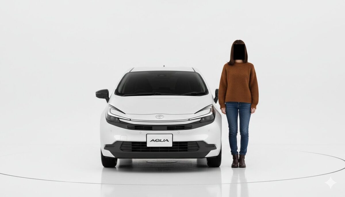 白のアクアと顔が隠れた女性