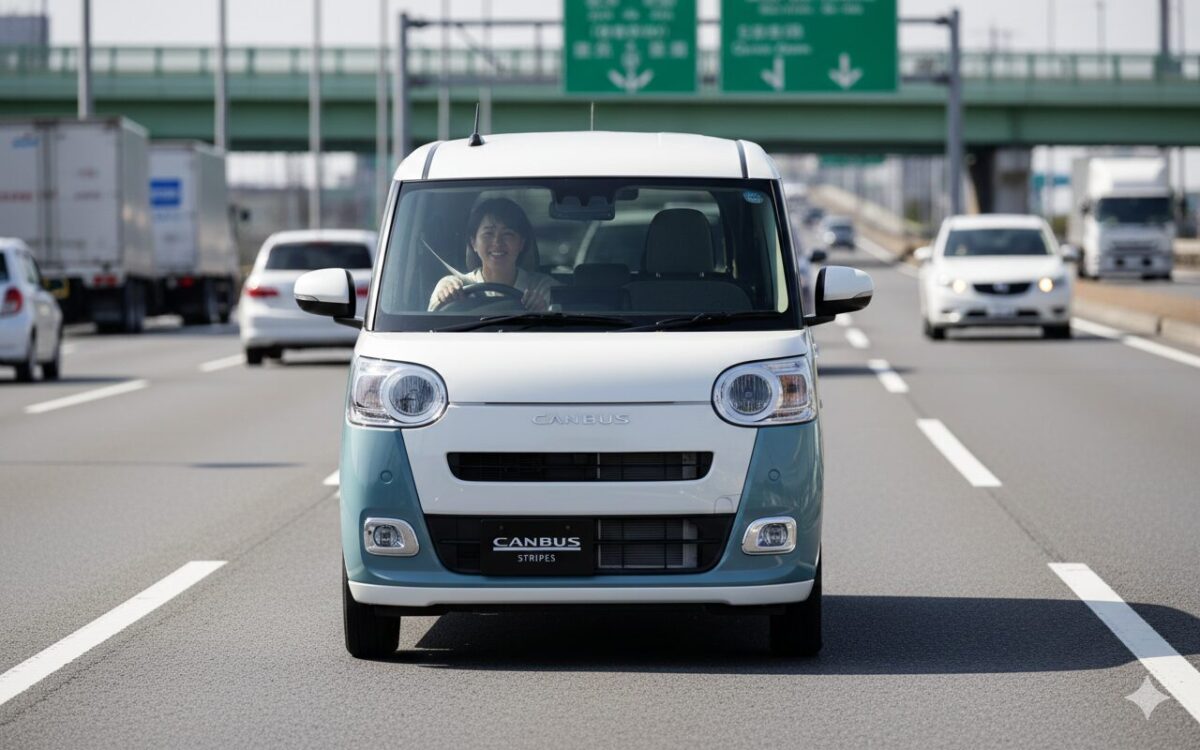 ムーブキャンバスで国道を運転する女性