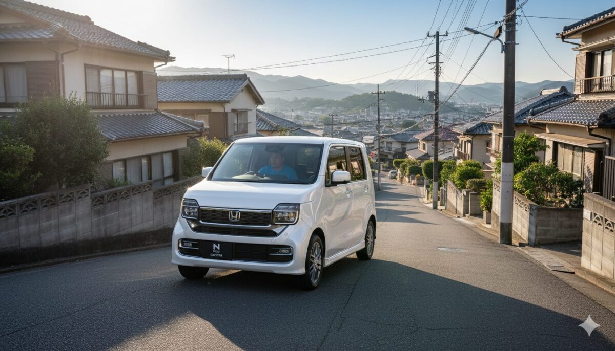 坂道の多い住宅街を走るN-WGN