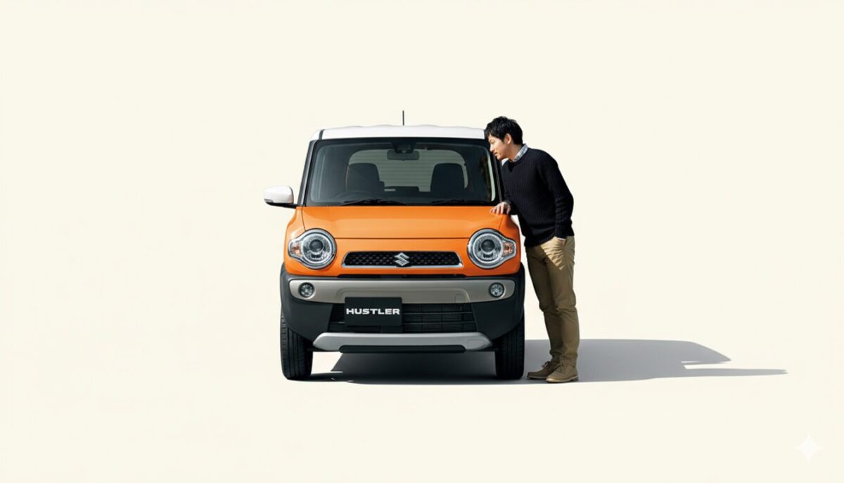 旧型ハスラーに寄り添う男性