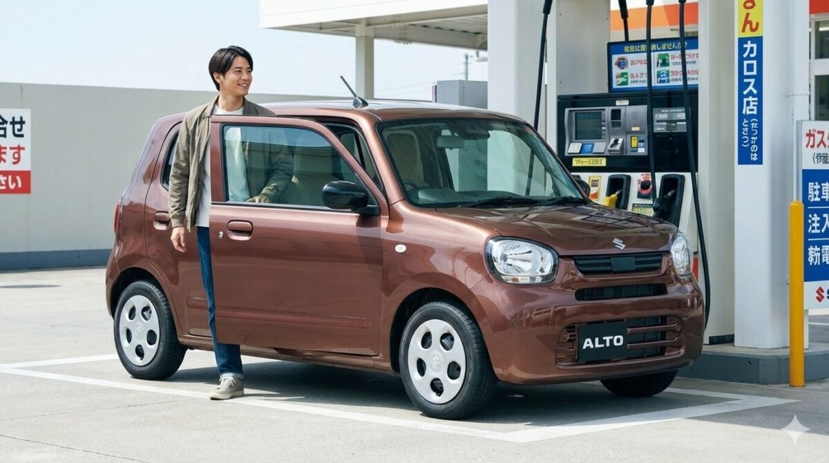 ガソリンスタンドでアルトから降車する男性