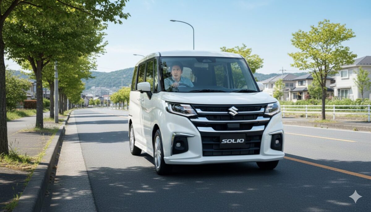 ソリオの乗り心地に違和感を覚えて不信な顔をするドライバー