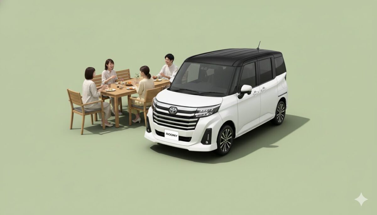 ルーミーの横に置いた椅子に座って談笑する男女