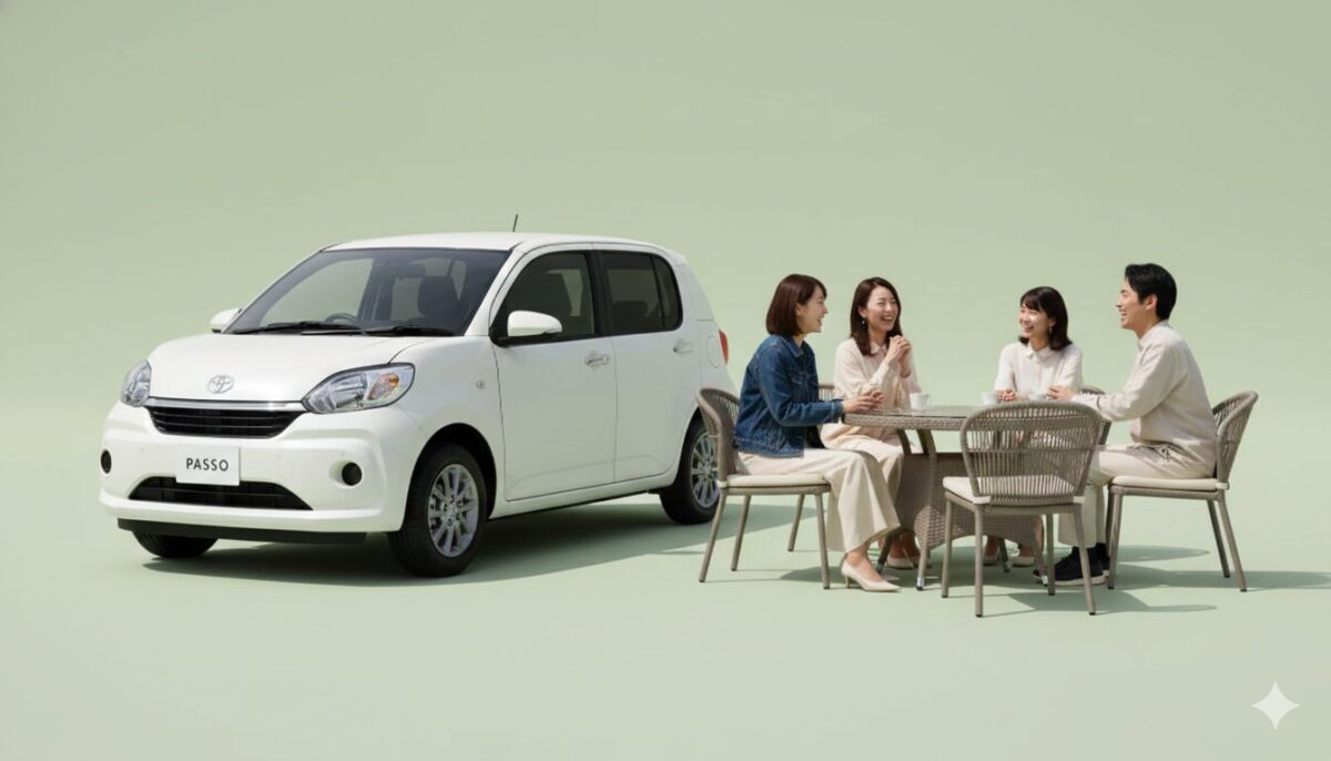 パッソの脇で談笑する男女