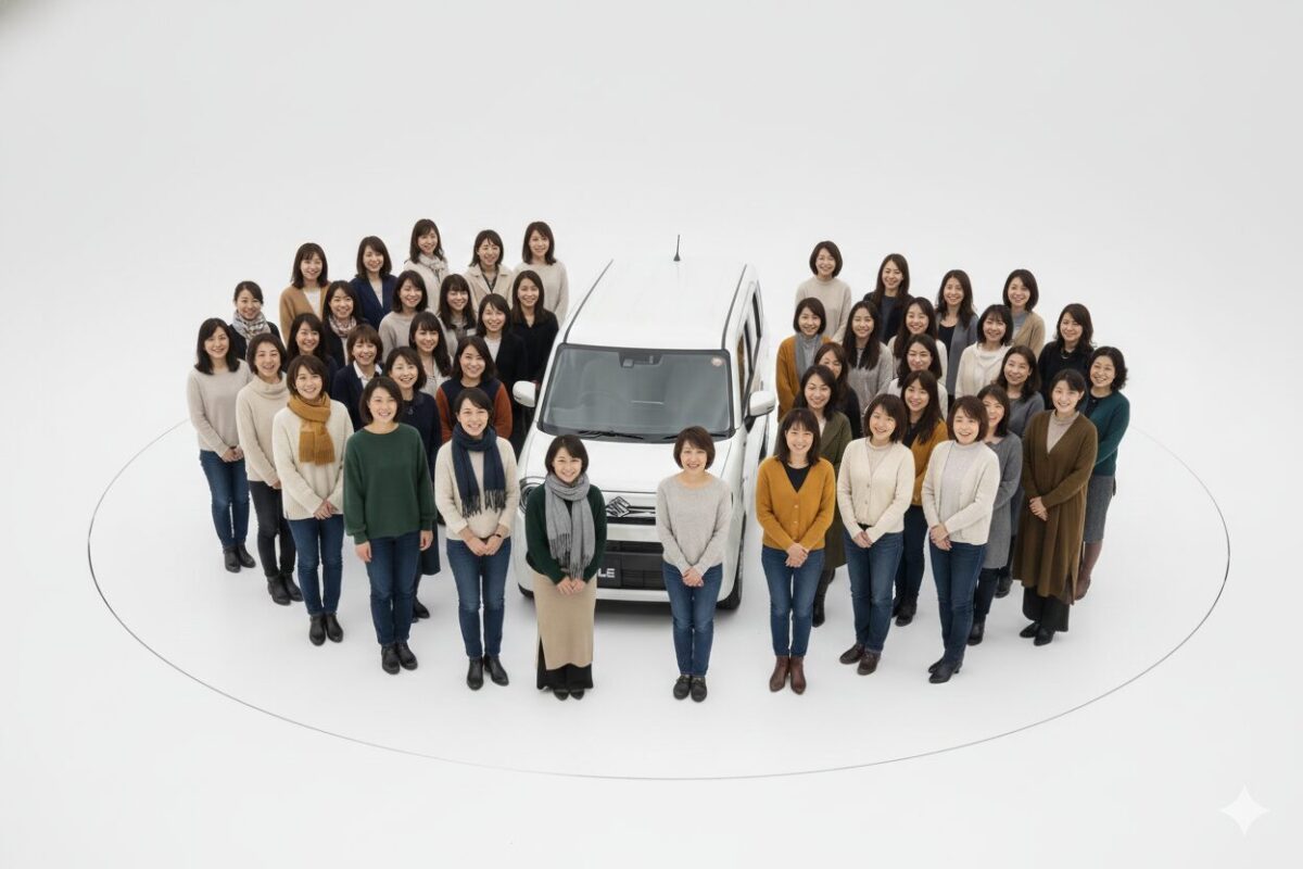 ワゴンRスマイルを取り囲むようにして立つ女性たち