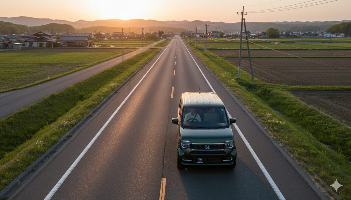 郊外の一本道を走るN-WGN