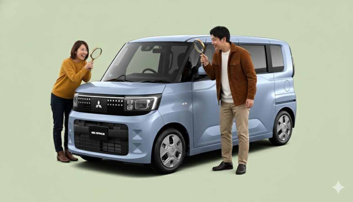 ekスペースを子細にチェックする男女