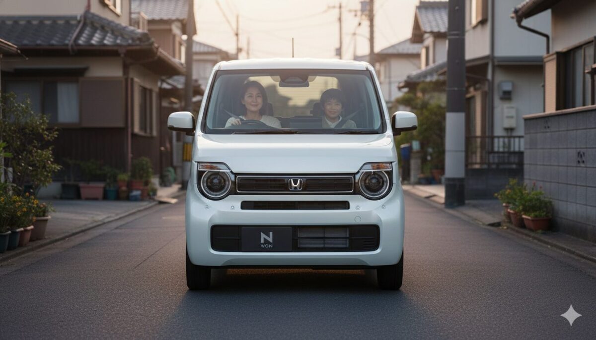 夕暮れ時の住宅街を走るN-WGN